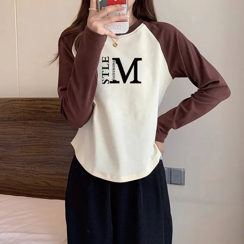 Vintage Letter Print Long Sleeve T-Shirt – Loose Casual Top