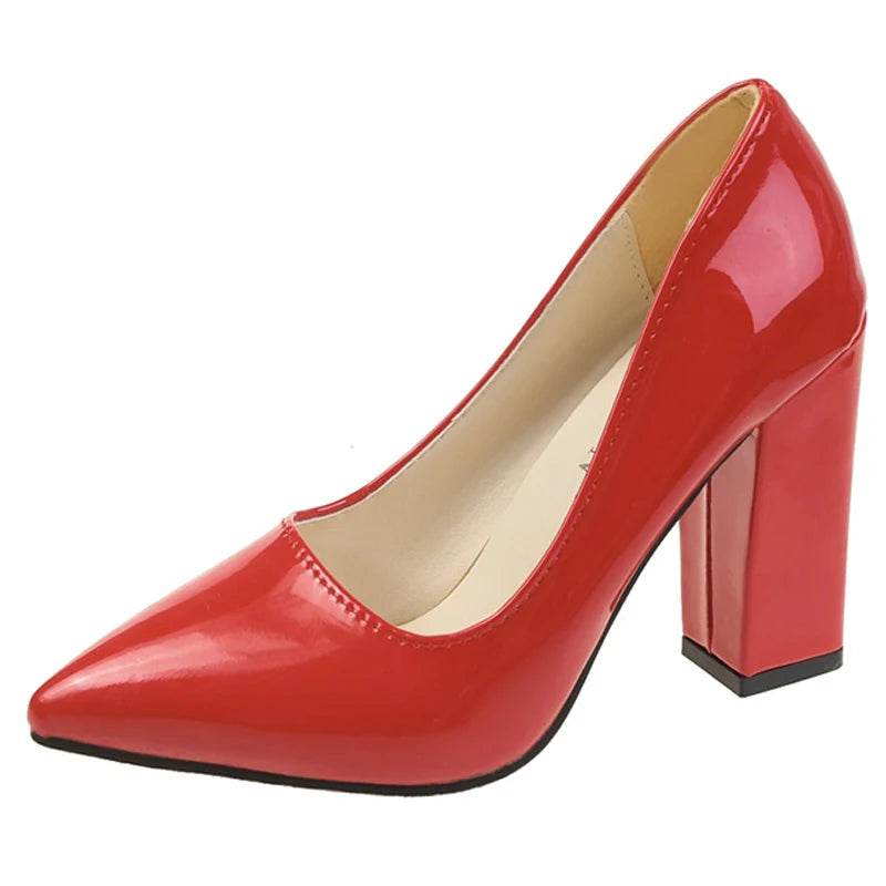 10cm Square Heels – Patent Leather Pumps for Wedding, Party & Office Wear - Stylemein