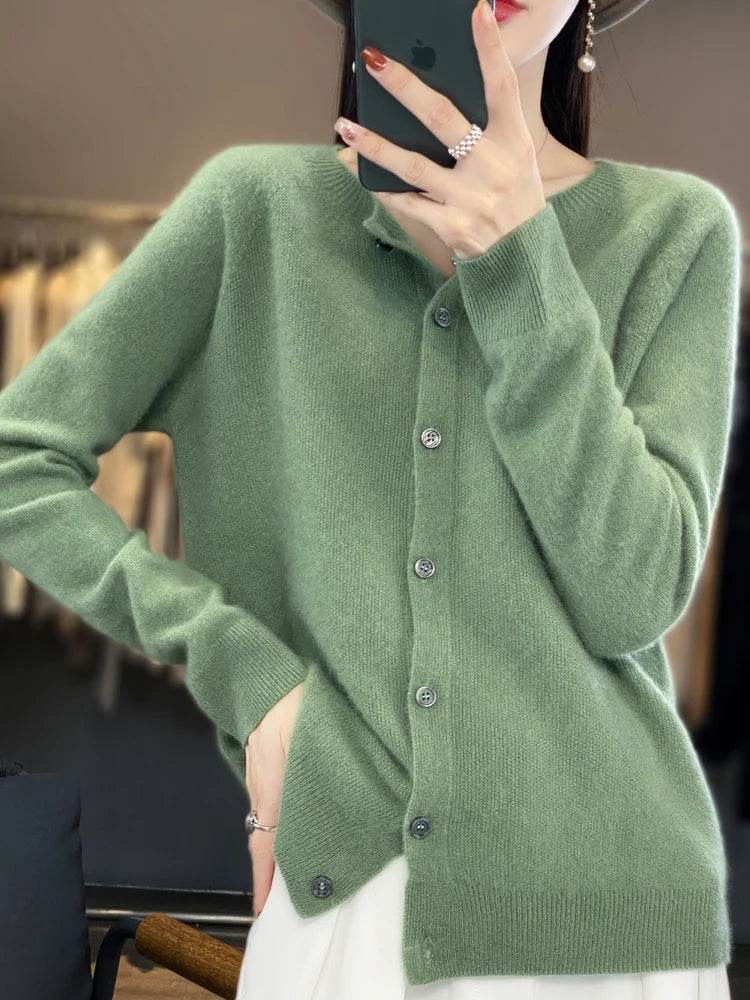 Merino Wool Cardigan – Soft Cashmere O-Neck Sweater - Stylemein