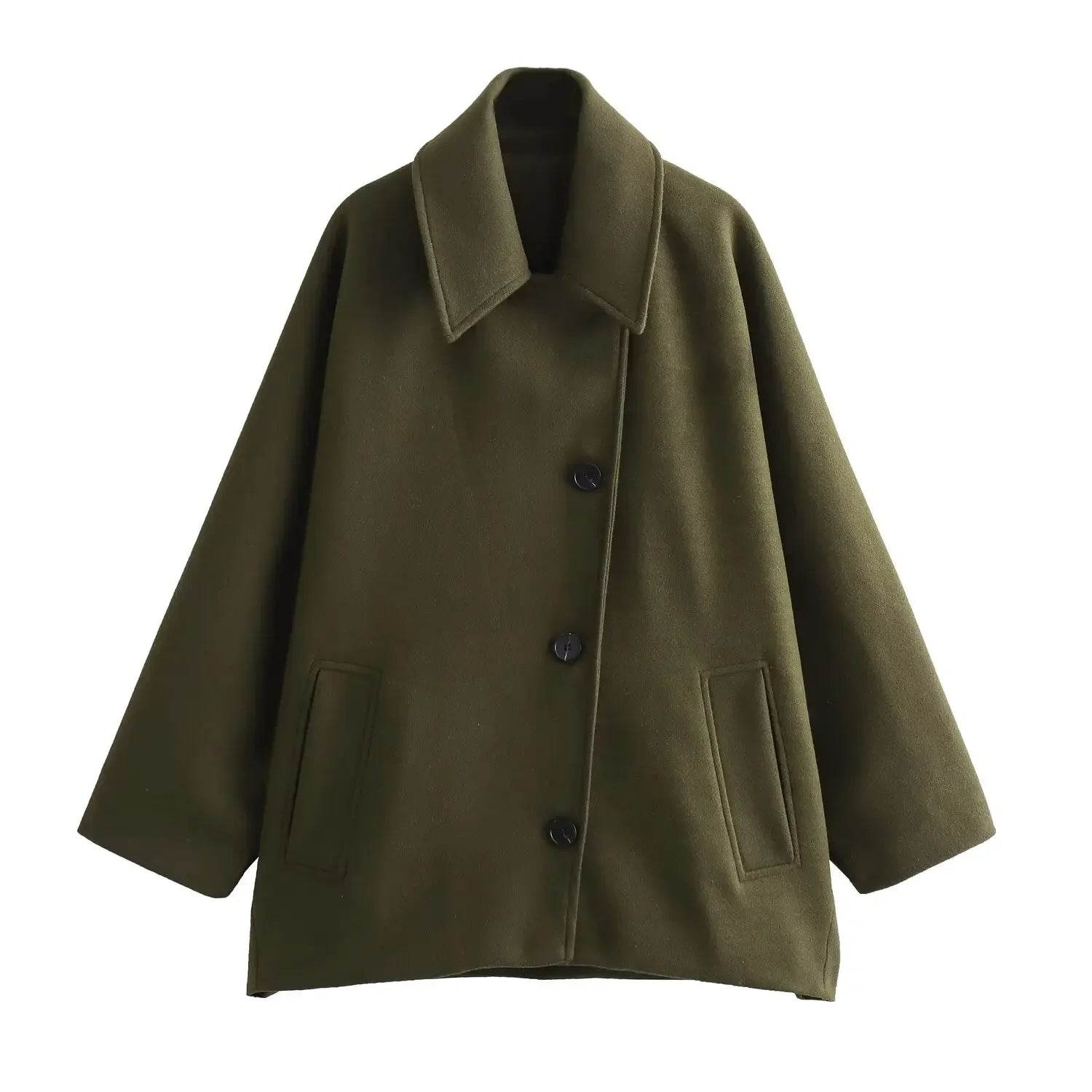Chic Polo Neck Short Blended Coat: Winter's Essential Cloak Sleeve Top - Stylemein