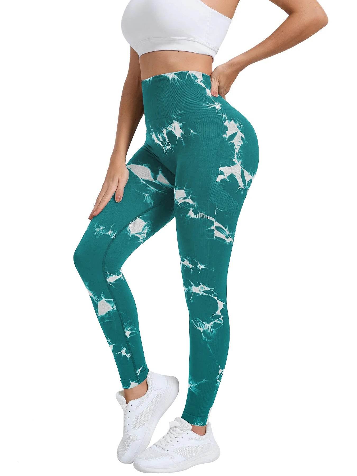 Peach Tie-Dye High Waist Seamless Yoga Pants for Women - Stylemein