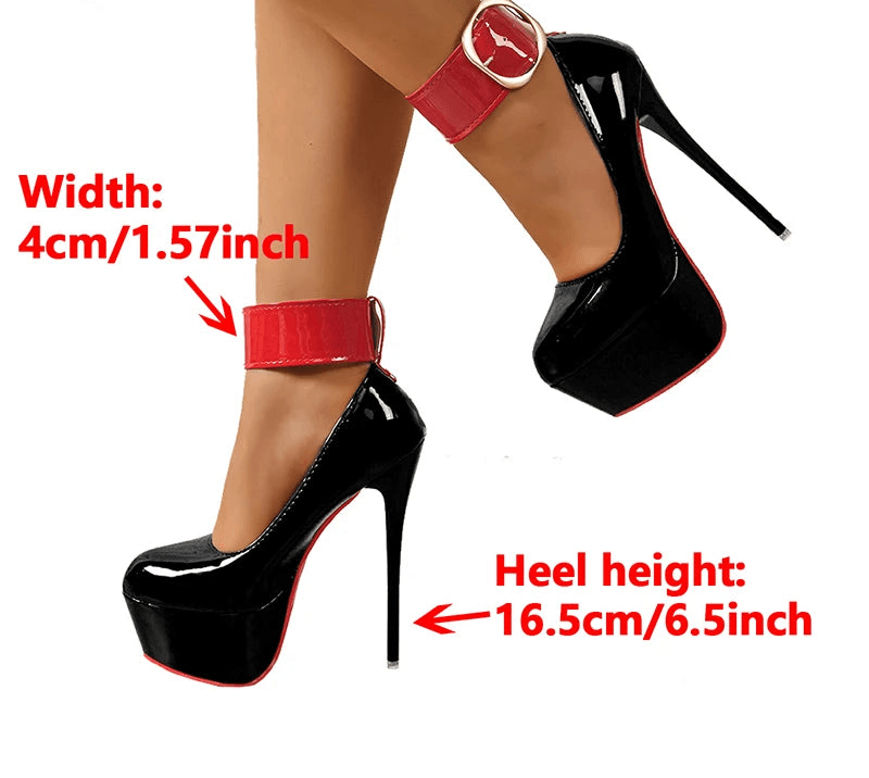 16.5cm Thin Heel Platform Stilettos– Belt Buckle, Round Toe, Ankle Strap High Heels, Size 35–50 - Stylemein