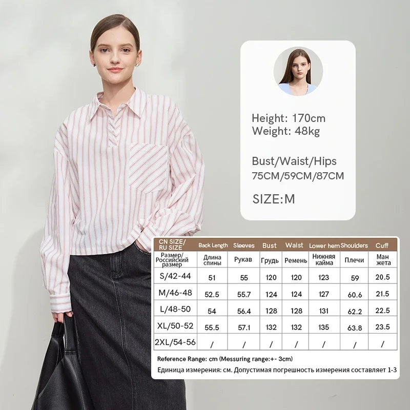 Women’s Cotton Striped Shirt – Loose Fit Autumn Casual Fashion Top
