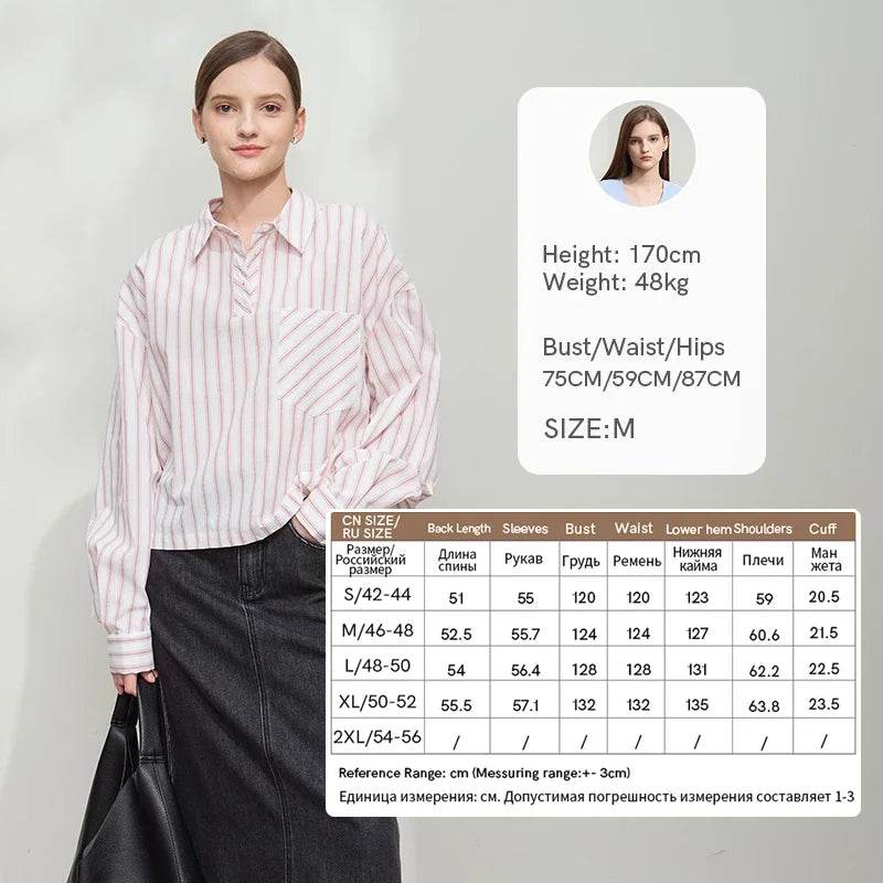 Stylemein - Women’s Cotton Striped Shirt – Loose Fit Autumn Casual Fashion Top
