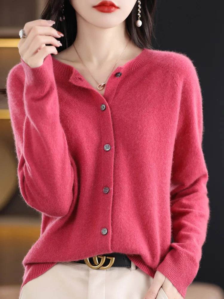 Merino Wool Cardigan – Soft Cashmere O-Neck Sweater - Stylemein