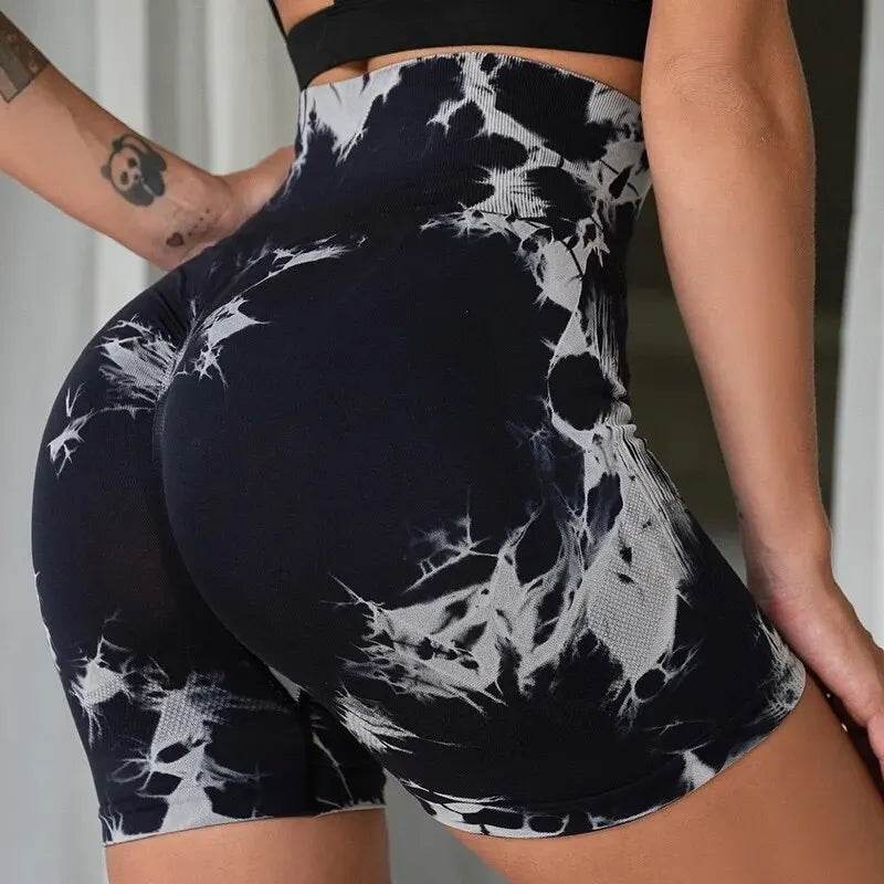 Seamless Tie-Dye 3-Piece Fitness Set – High Waist Hip-Lifting Yoga Shorts - Stylemein