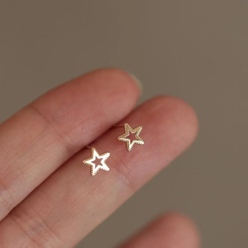 925 Sterling Silver Four-Pointed Star Earrings – 14k Gold Plated Crystal Studs