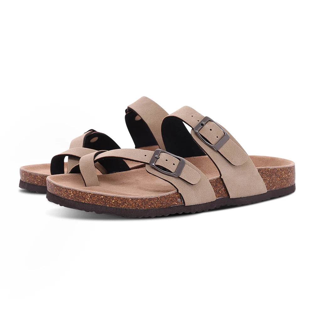 Unisex Classic Cork Sandals – Soft Thick Sole Open-Toe Flat Slippers for Summer & Home - Stylemein