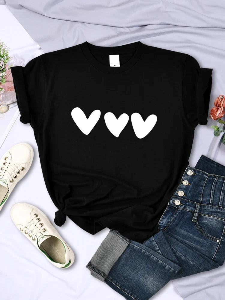 Black Heart Print T-Shirt – Casual Soft Streetwear Short Sleeve Top