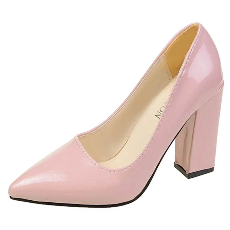 10cm Square Heels – Patent Leather Pumps for Wedding, Party & Office Wear - Stylemein