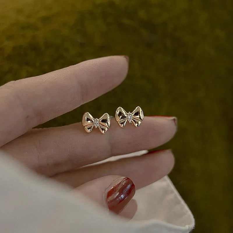 925 Sterling Silver Four-Pointed Star Earrings – 14k Gold Plated Crystal Studs