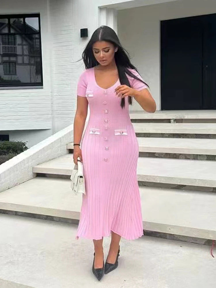 Elegant Knitted Long Dress for Women – Office & Party Wear