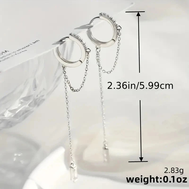 Silvery Tassel Hoop Pendant Earrings – Elegant Jewelry Gift for Women