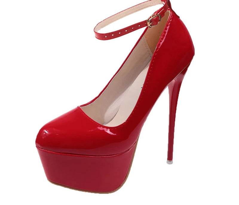 16cm Super High Heel Party Stilettos– 5.5cm Platform, Buckle Strap, Thin Heels for Disco & Dance Events - Stylemein