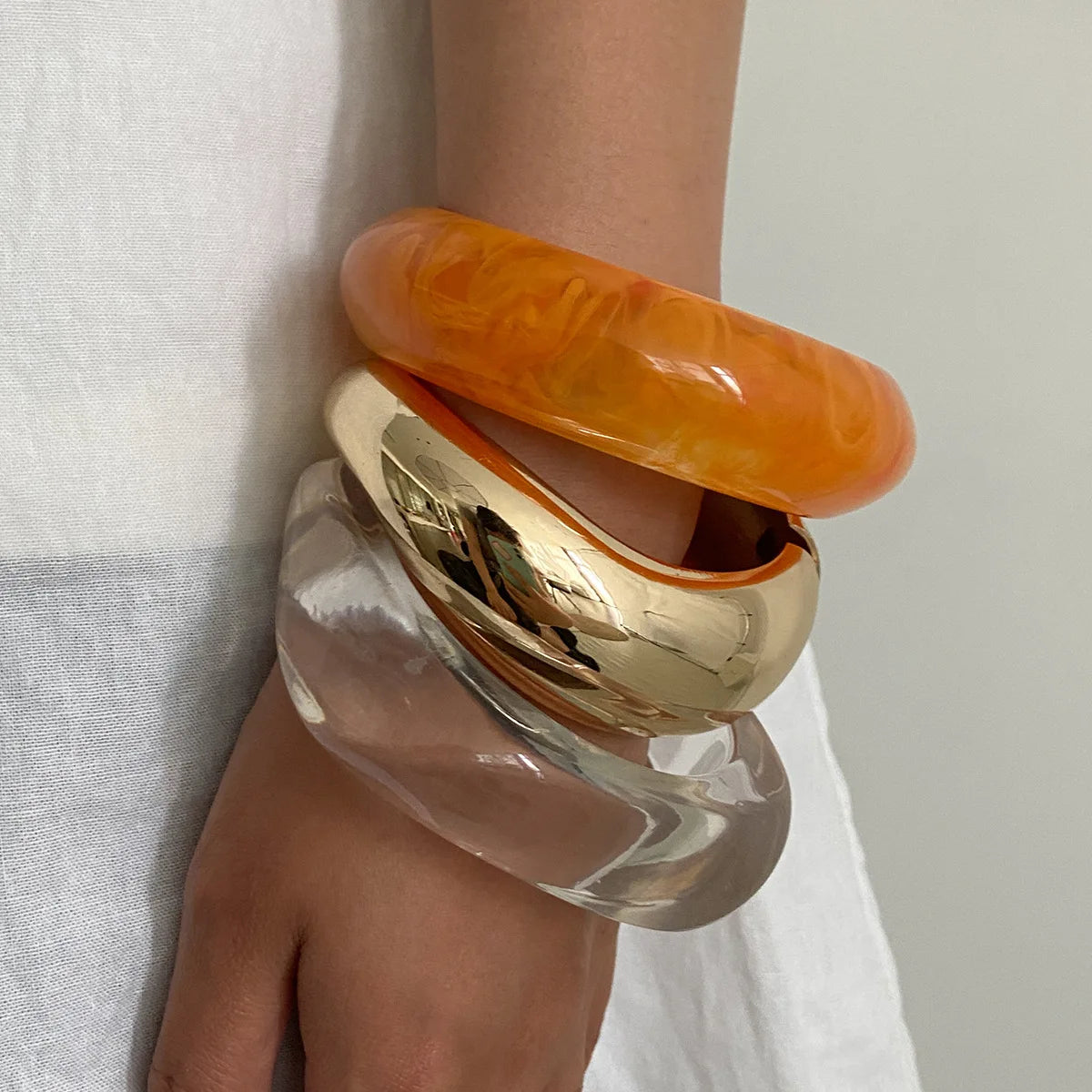 Punk Geometric Acrylic Resin Bangle – Silver Color Bracelet for Women & Men