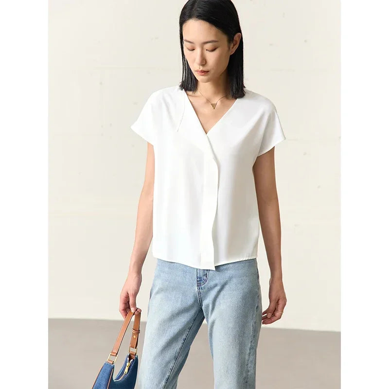 Women’s Chiffon Blouse – Minimalist Loose Fit Elegant Casual Top