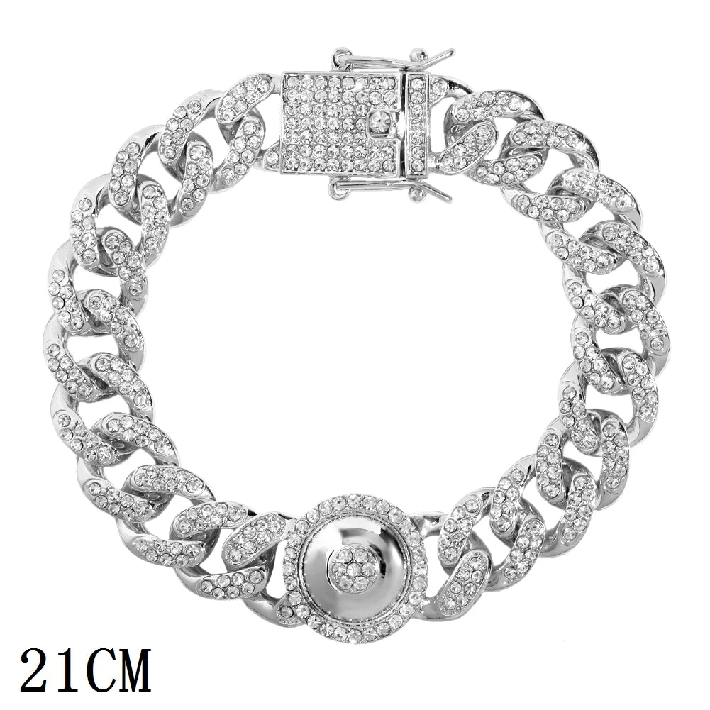 12mm Iced Out Cuban Link Chain Bracelet Gold Silver for Men & Women