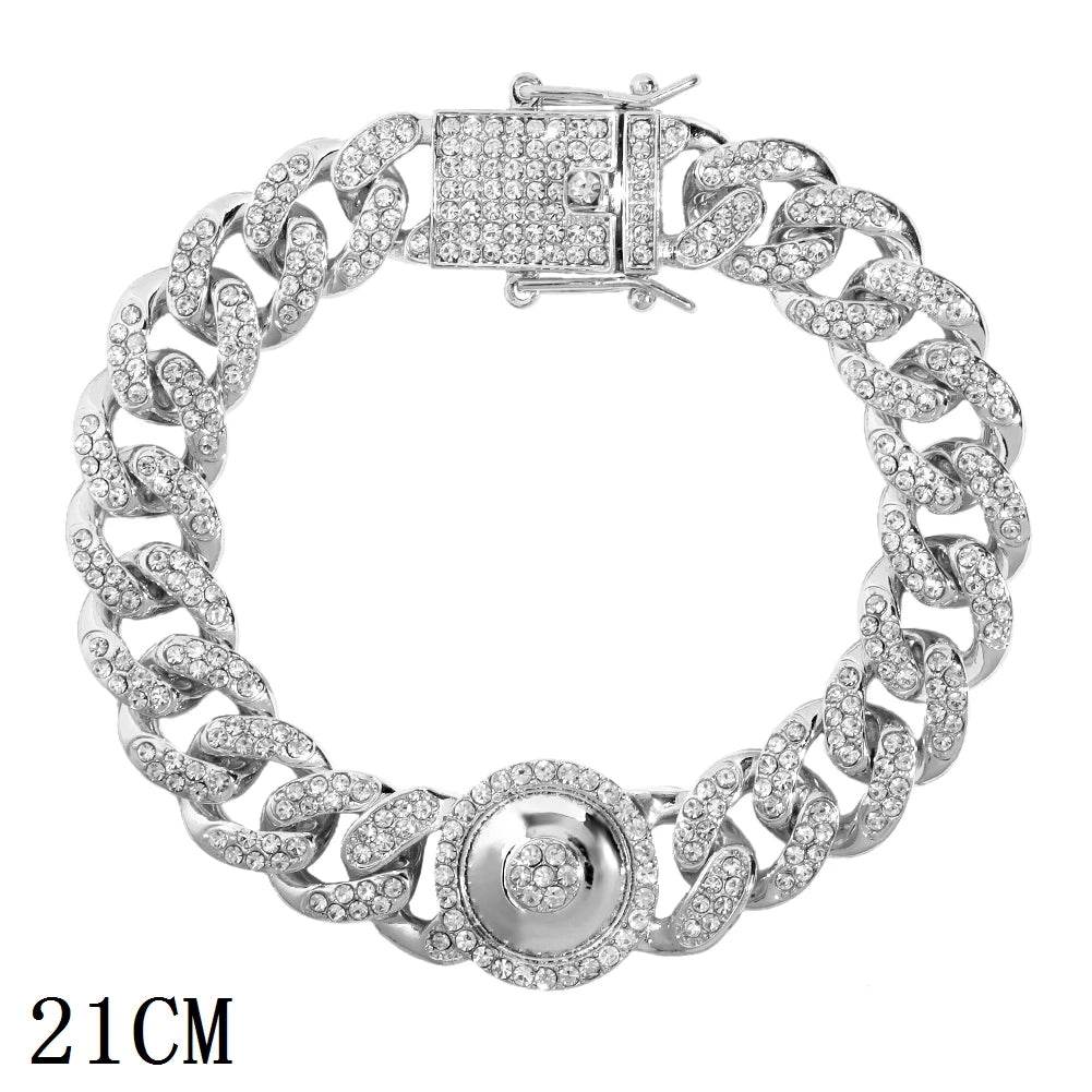 Stylemein - 12mm Iced Out Cuban Link Chain Bracelet Gold Silver for Men & Women