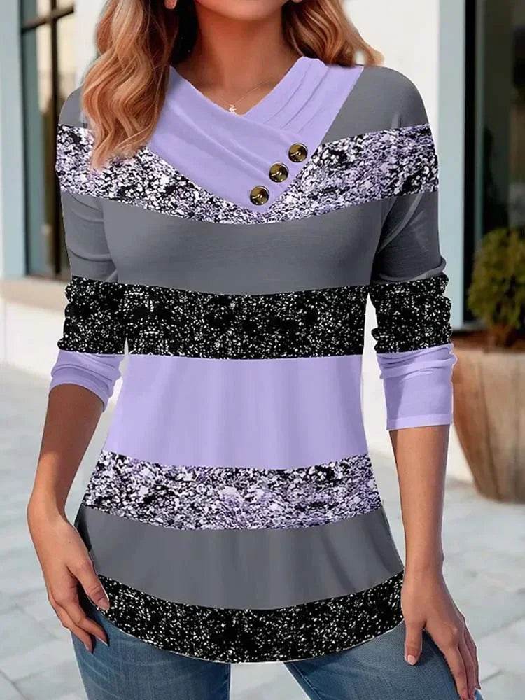 Striped V-Neck Long Sleeve Pullover – Casual Slim Fit Sweater Top for Women - Stylemein
