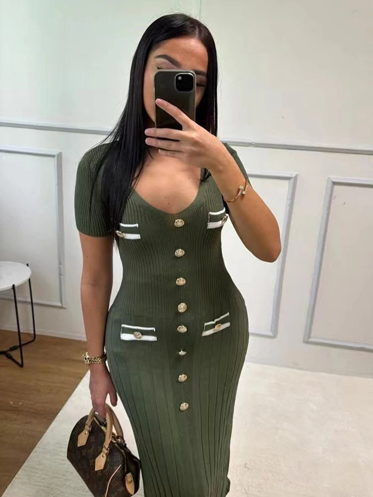 Elegant Knitted Long Dress for Women – Office & Party Wear