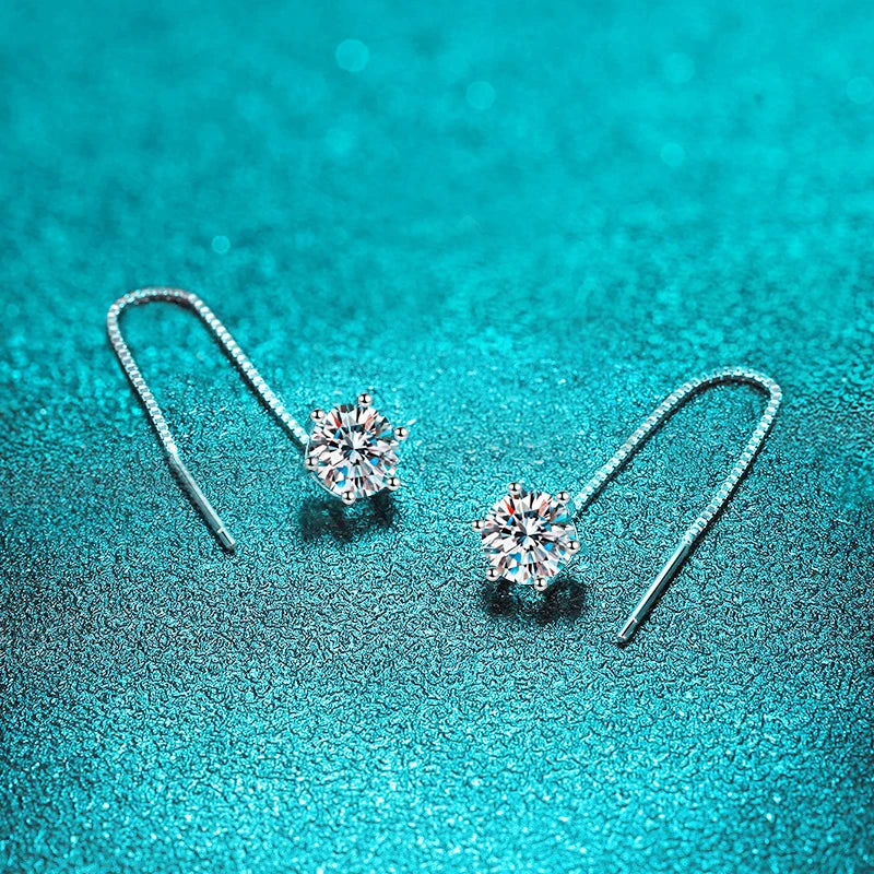 Elegant White Gold Plated Moissanite Drop Earrings with Tassel Detail