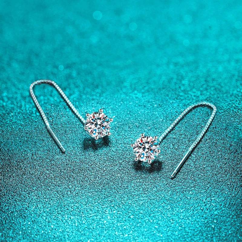 Stylemein - Elegant White Gold Plated Moissanite Drop Earrings with Tassel Detail