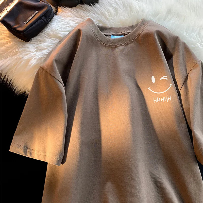 Unisex Smiling Face Oversized T-Shirt – Funny Casual Couple Top