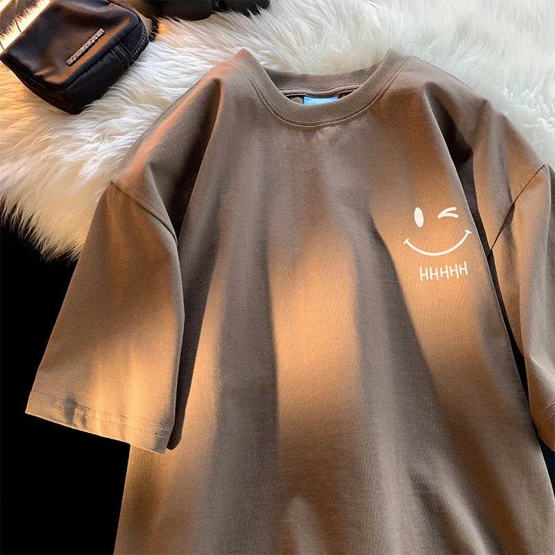 Stylemein - Unisex Smiling Face Oversized T-Shirt – Funny Casual Couple Top