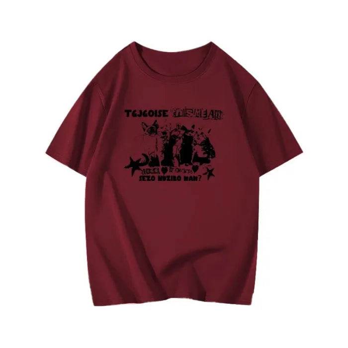Stylemein - Unisex Oversized Cat Print T-Shirt – Retro College Summer Style