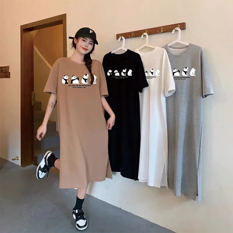 Women’s Oversized Panda Print Dress – Cute Summer Casual Homewear