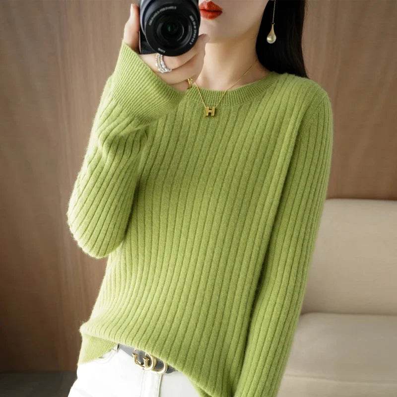 Striped Loose Knit Sweater – Warm O-Neck Long Sleeve Pullover - Stylemein