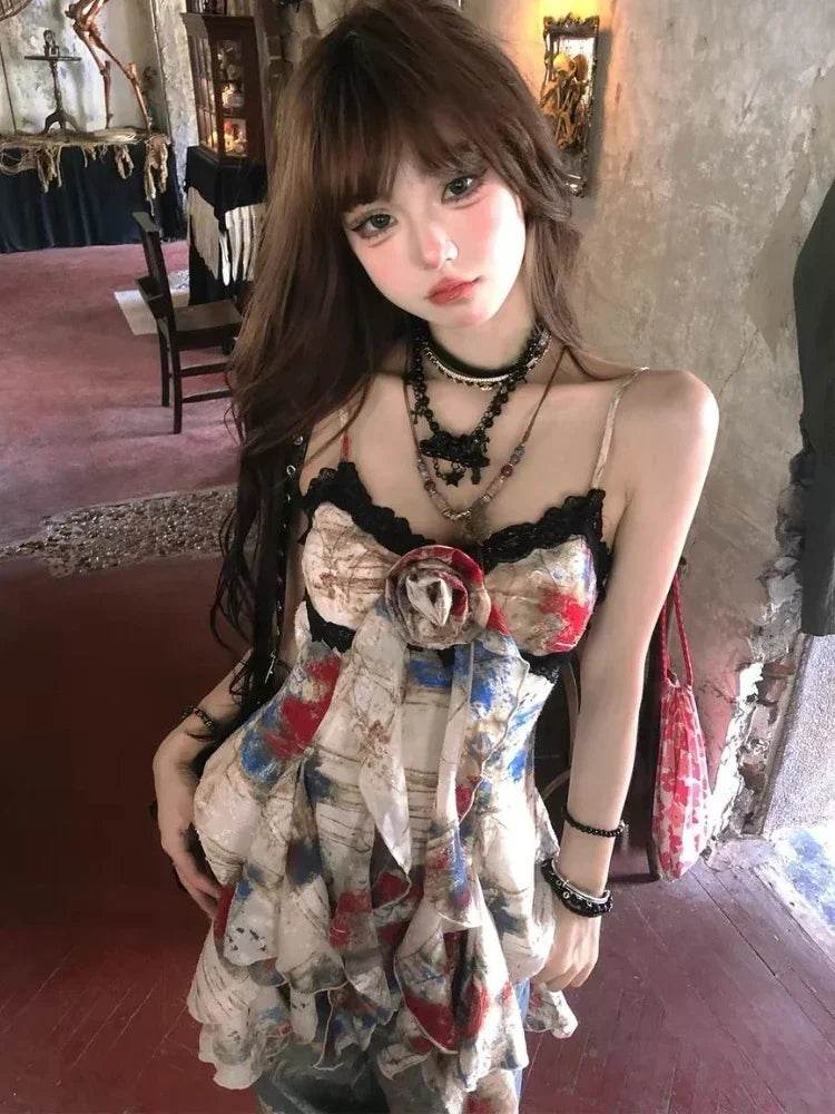 Sexy Gyaru Halter Top – Sweet Print Slim Fit Summer Crop - Stylemein