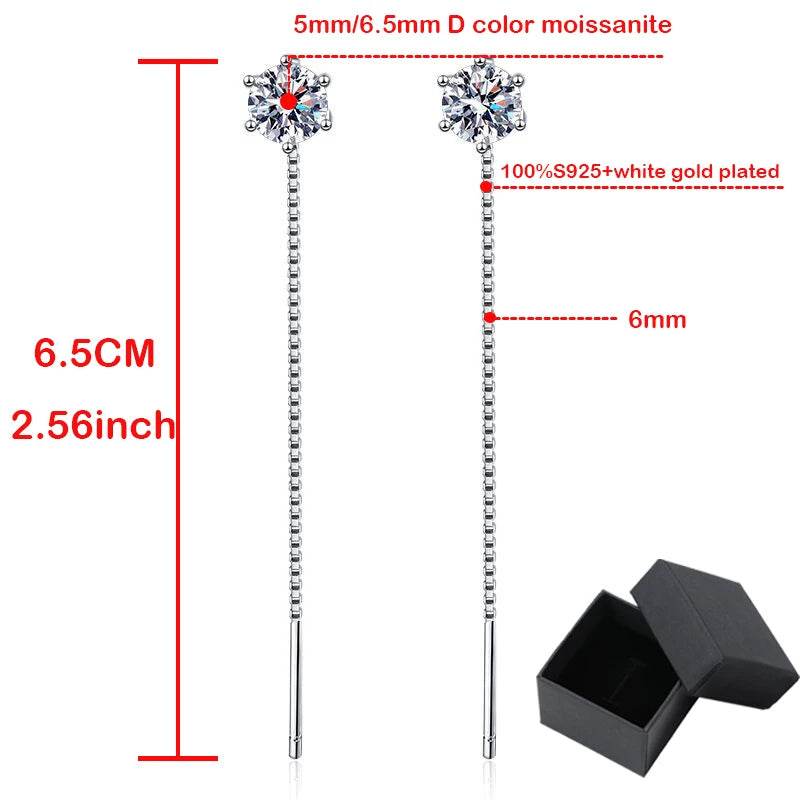 Stylemein - Elegant White Gold Plated Moissanite Drop Earrings with Tassel Detail