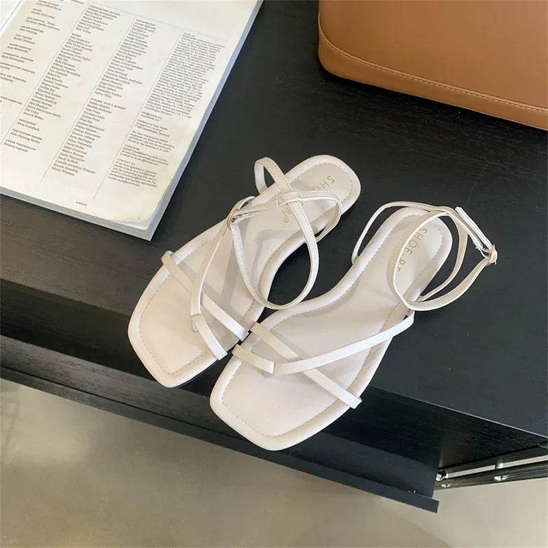 Summer Gladiator Sandals – Women’s Elegant Clip-Toe Flats with Narrow Bands - Stylemein
