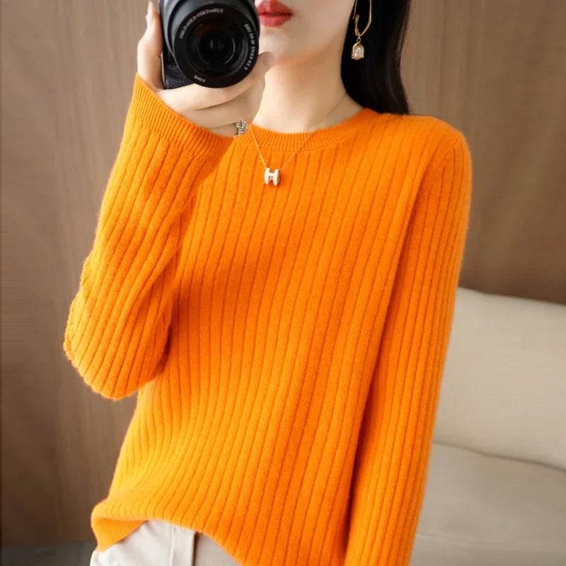 Striped Loose Knit Sweater – Warm O-Neck Long Sleeve Pullover - Stylemein