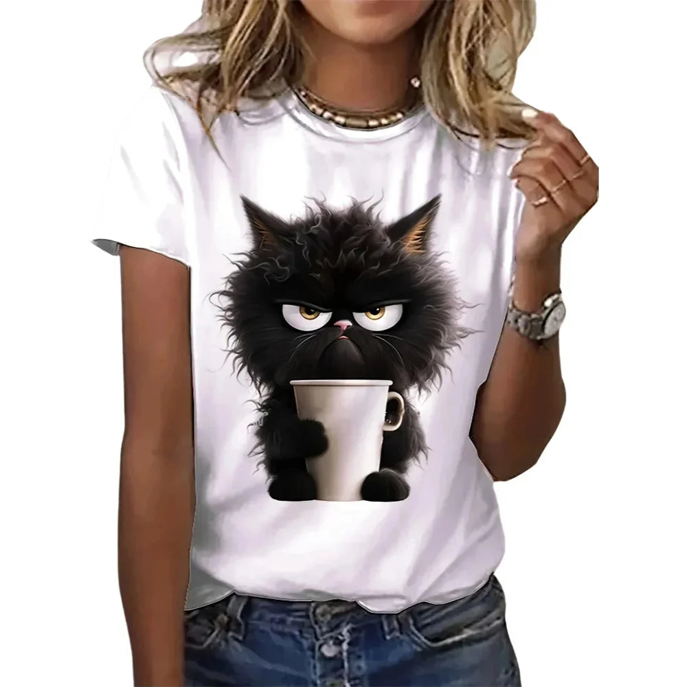 Funny Cat Print Summer T-Shirt – Casual Short Sleeve O-Neck Top