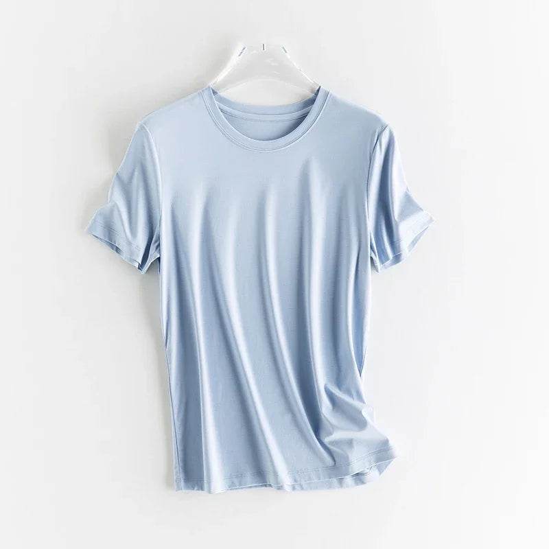 Luxury Silk & Mercerized Cotton Women’s T-Shirt – Short Sleeve Silky Feel V/O-Neck Summer Top - Stylemein