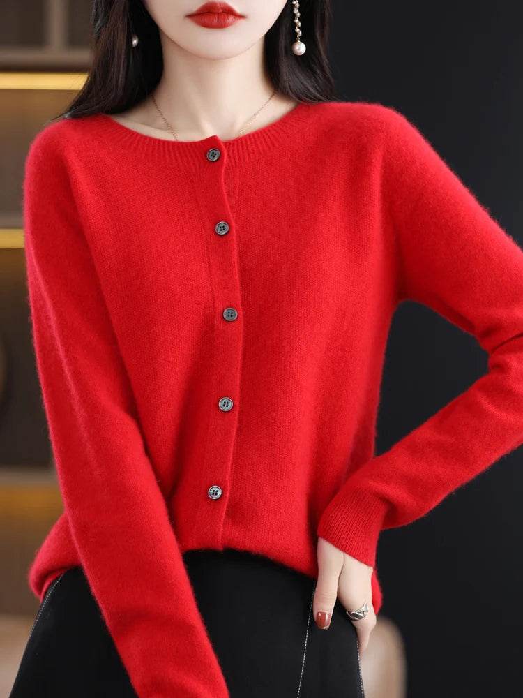 Merino Wool Cardigan – Soft Cashmere O-Neck Sweater - Stylemein