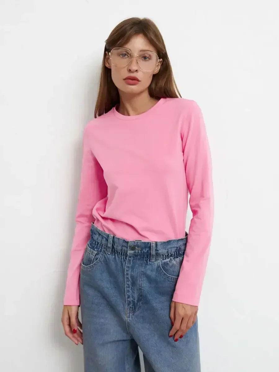 Soft 100% Cotton Oversized Long Sleeve Tee: Essential Spring & Autumn Layering Top - Stylemein