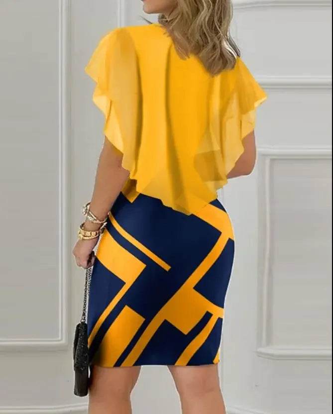 Chic Geometric Print Mini Dress: Summer's Elegant Short Sleeve Casual Delight - Stylemein