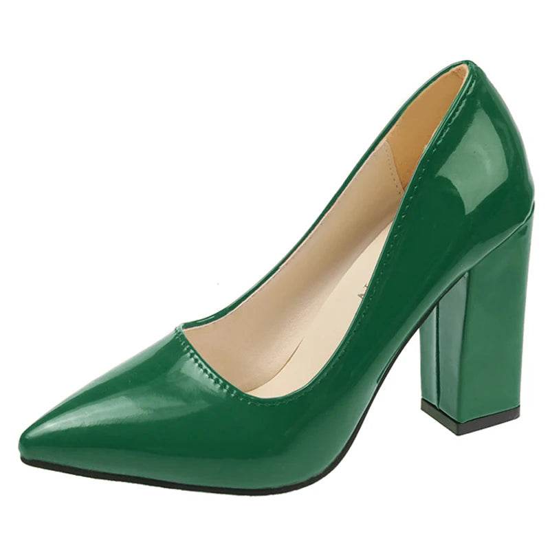 10cm Square Heels – Patent Leather Pumps for Wedding, Party & Office Wear - Stylemein