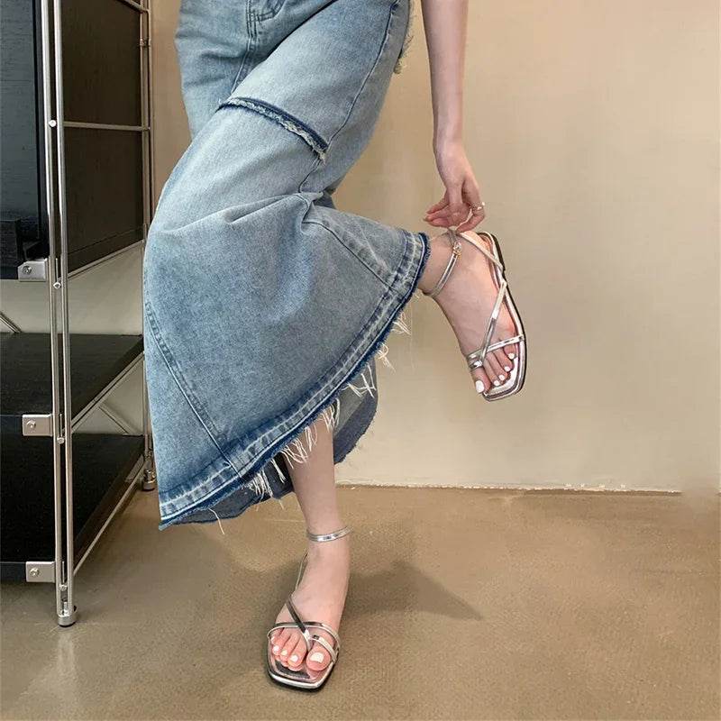 Summer Gladiator Sandals – Women’s Elegant Clip-Toe Flats with Narrow Bands - Stylemein