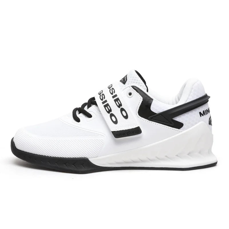 White athletic shoe with black accents on a white background