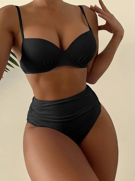 Cheap Women's Swimsuit Solid Color Underwire Push Up Sexy Bikini