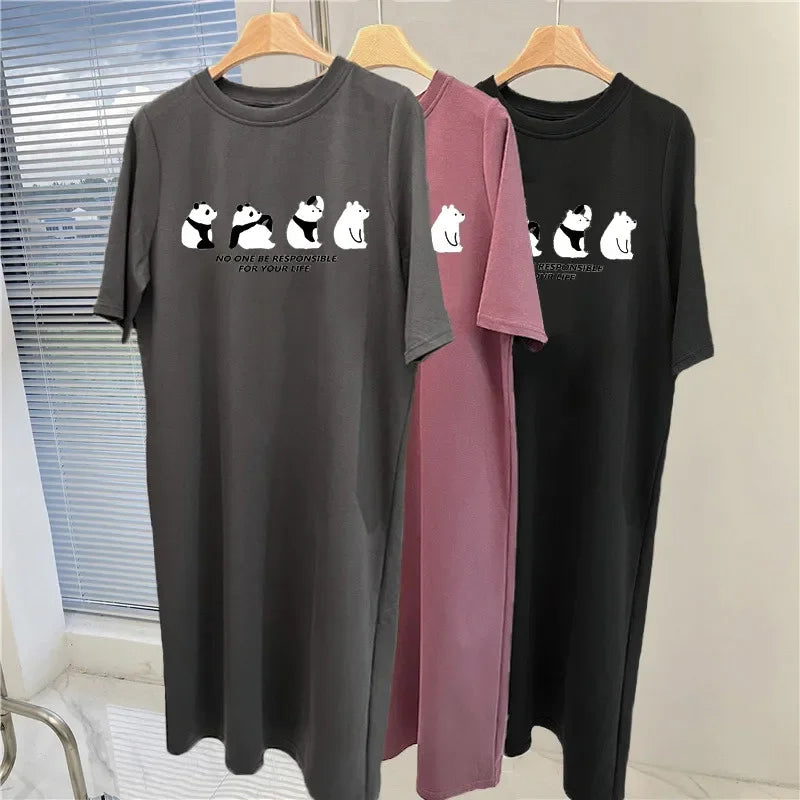 Women’s Oversized Panda Print Dress – Cute Summer Casual Homewear