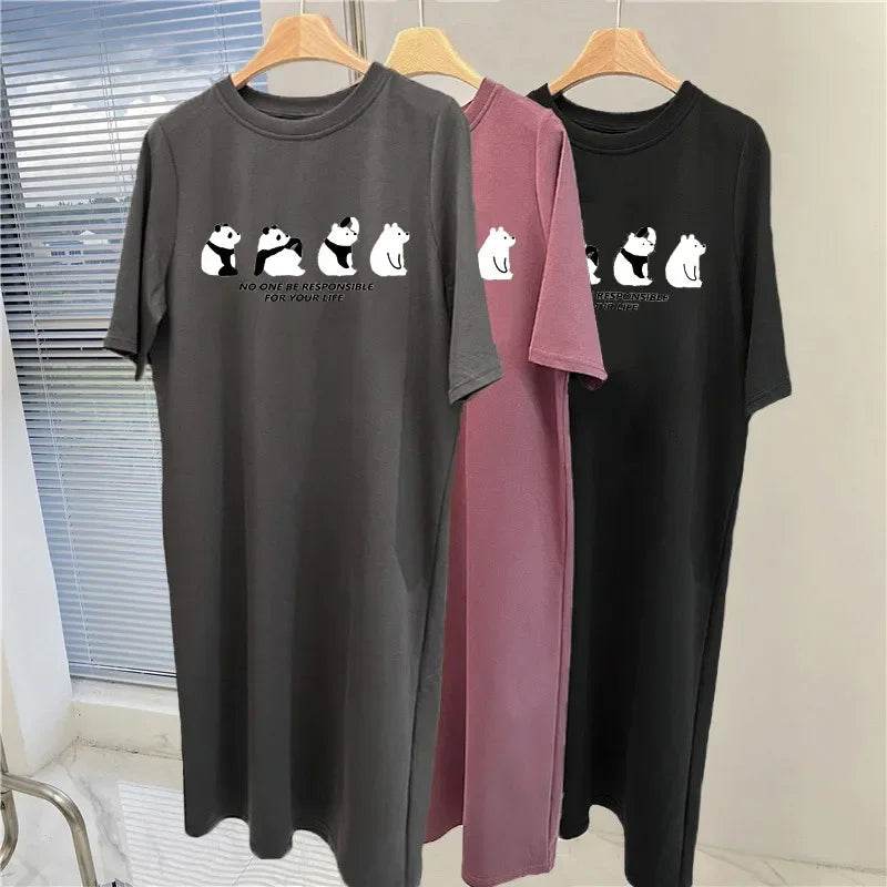 Stylemein - Women’s Oversized Panda Print Dress – Cute Summer Casual Homewear