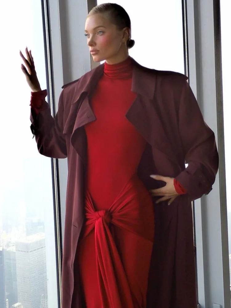High Neck Long Sleeve Bodycon Maxi Dress for Women - Stylemein