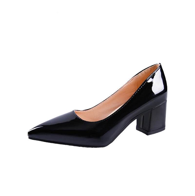 5cm Red Leather Pumps – Square Heel Pointed Toe Dress Shoes, Size 30–50, Classic Party & Office Style - Stylemein