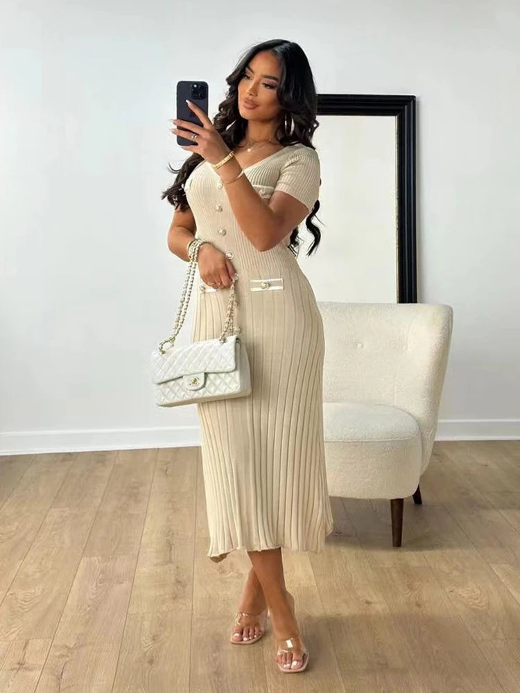 Elegant Knitted Long Dress for Women – Office & Party Wear