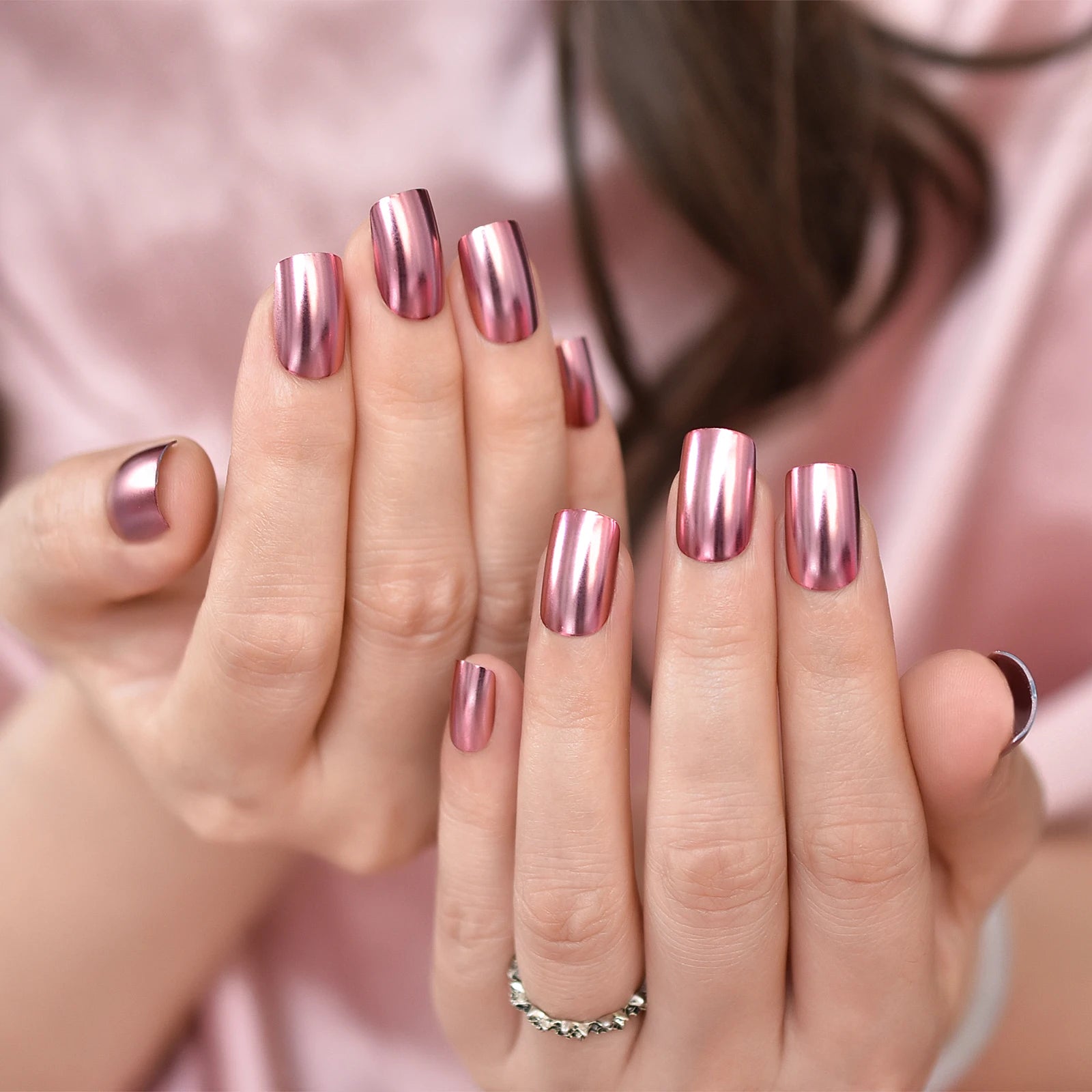 Glitter French Fake Nails – 24pcs Wearable UV False Nail Set